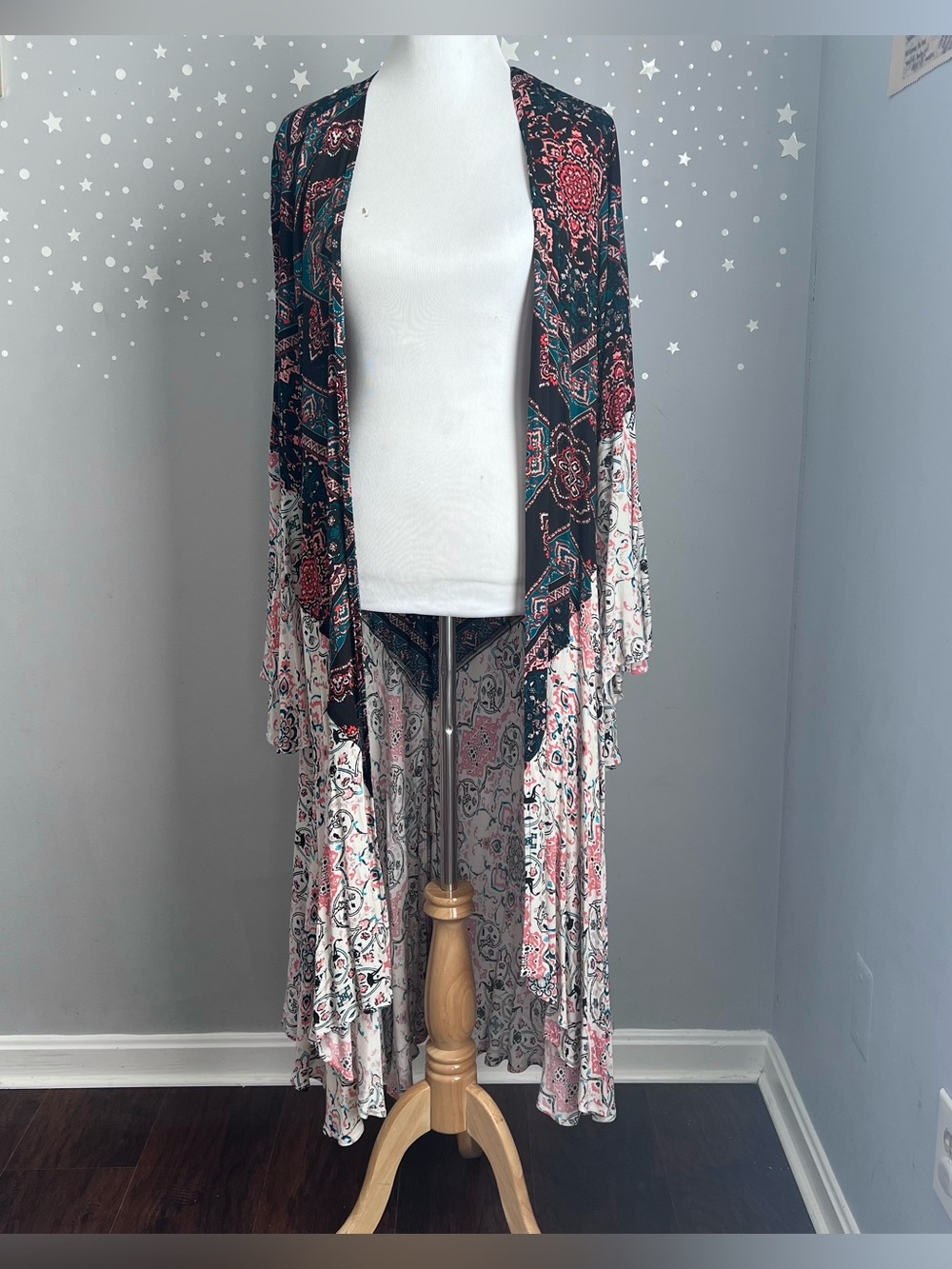 Torrid Boho Mixed Print Kimono Duster Bell Sleeve High Low Size 0 L 12 NWT